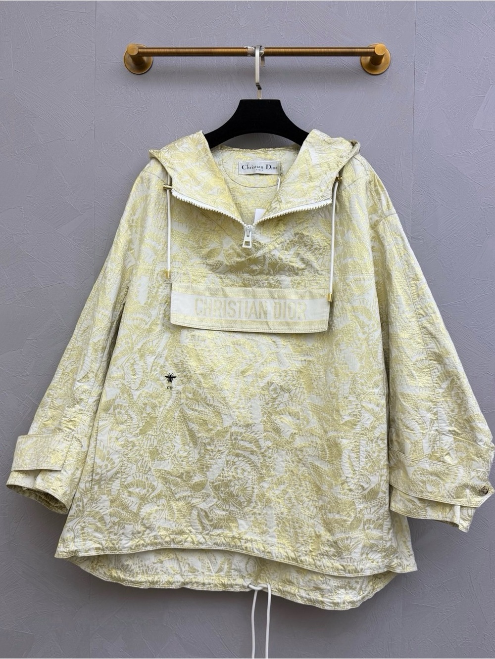 Dior Pale Yellow Floral-Textured Hooded Bomber Jacket